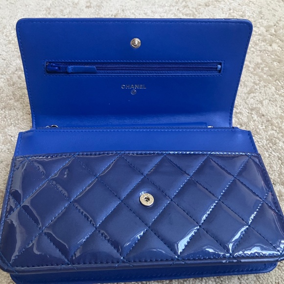 Chanel Classic Wallet on Chain Patent Dark Blue New with Tag - Picture 8 of 16